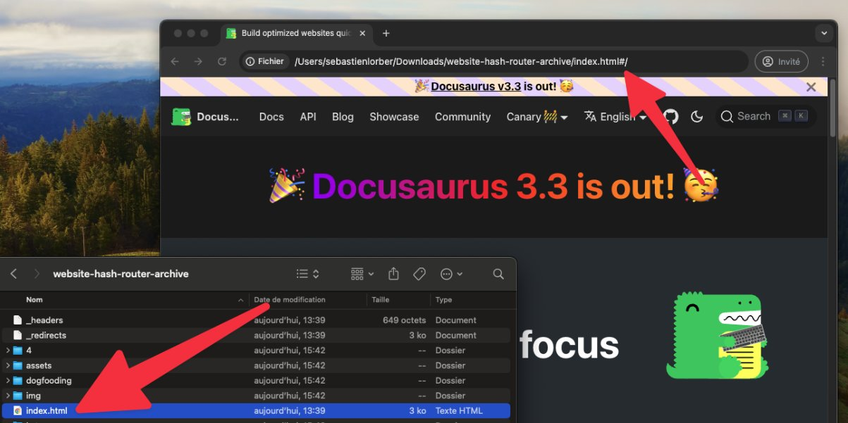 Docusaurus hash router - local browsing using the file:// protocol